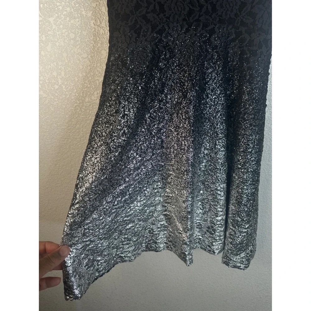 Free People Women's Black Silver Ombre Lace Metallic Flare Dress Small